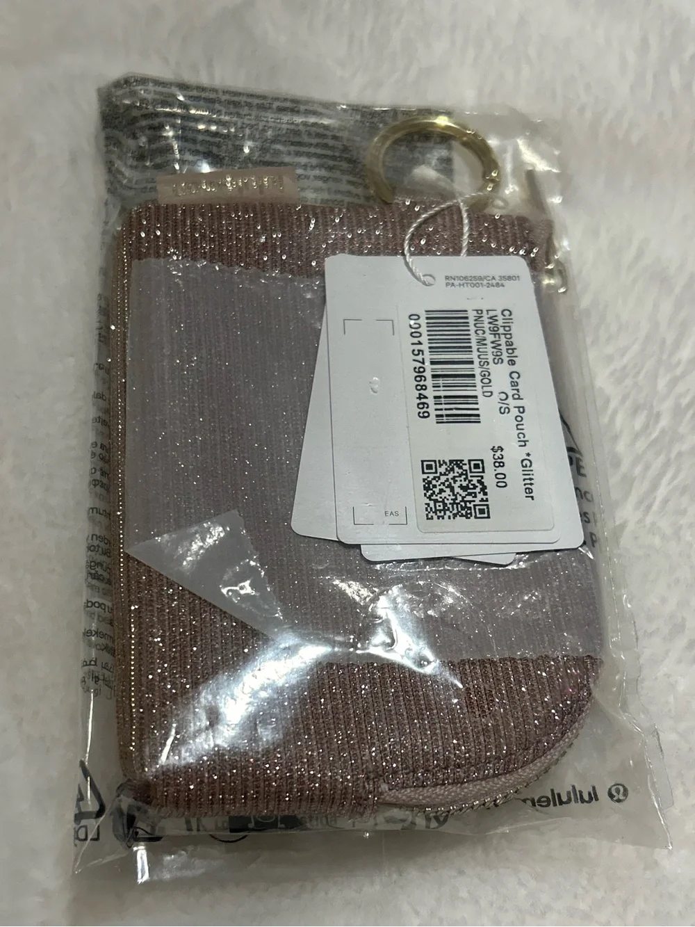 Lululemon Clippable Card Pouch Glitter Pink Rose Gold